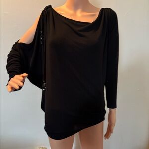Atina Cristina Black Off the Shoulder Black Top w Long ties & crystals Size M/L